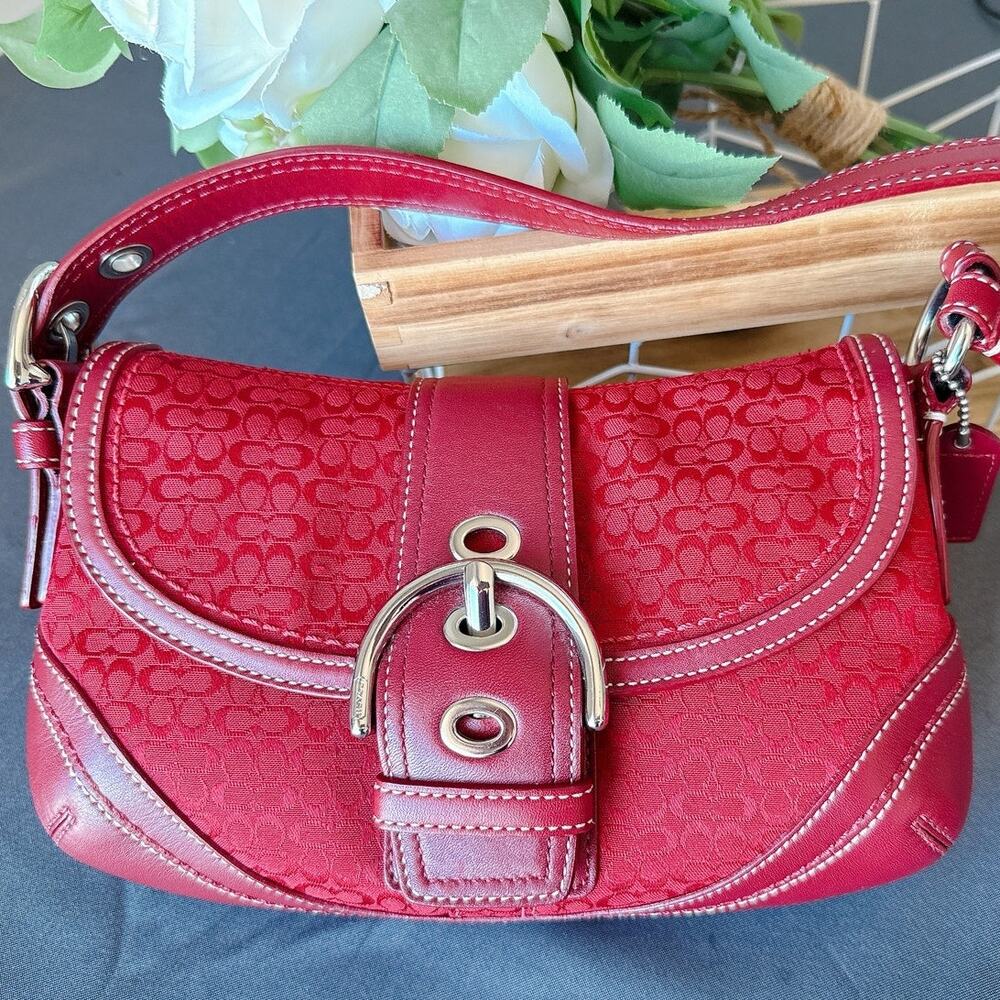 Coach Vintage Red Soho Canvas Leather Shoulder Bag  F10925